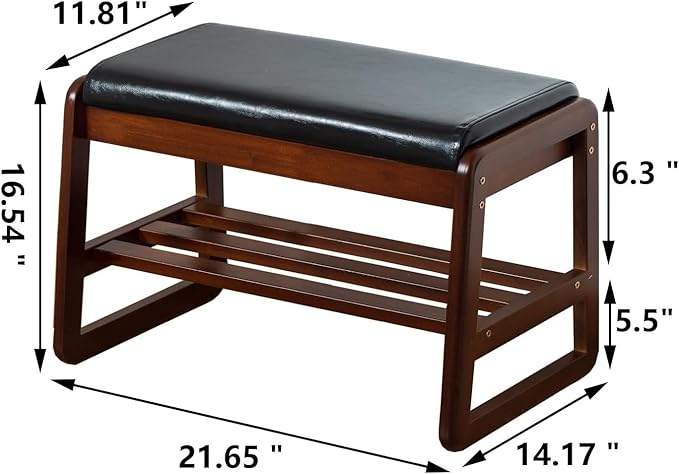 Solid Wood Shoe Bench, 2-Tier Entryway Bench - Image 2