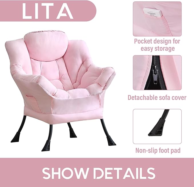 LITA Lazy Chair with Ottoman, Modern Accent Leisure Upholstered Sofa, - Image 4