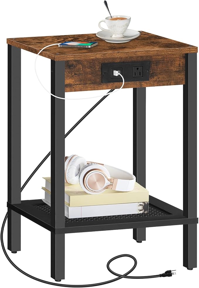 HOOBRO Side Table with Charging Station, End Table with USB Ports and Outlet by HOOBRO
