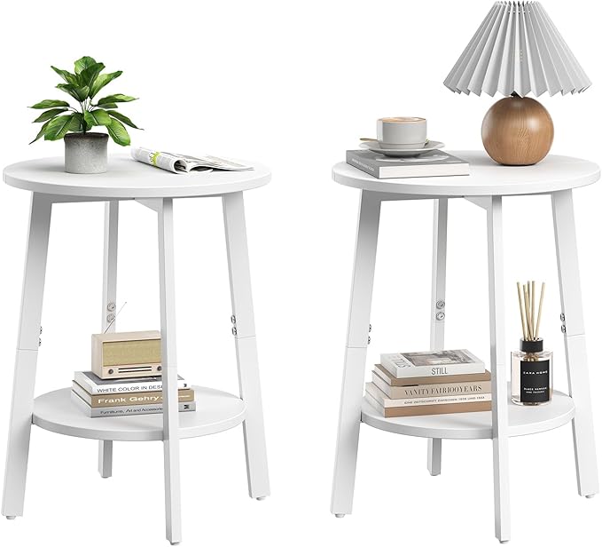 Side Table Set of 2, Small Round End Table by Unknown