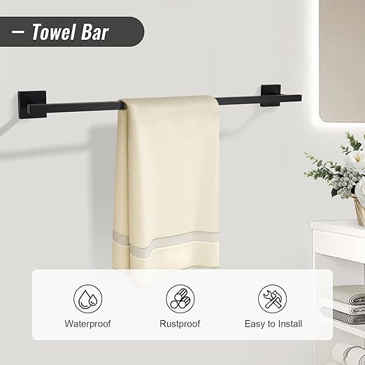 YACVCL Black Towel Bar Set 5-Piece Bathroom Hardware Accessories Set, SUS304 - Image 2