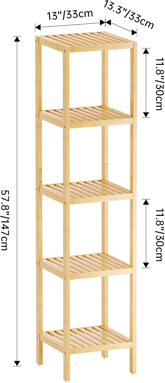 SMIBUY Bathroom Storage Shelf, 5-Tier Bamboo Rack Organizer - Image 3
