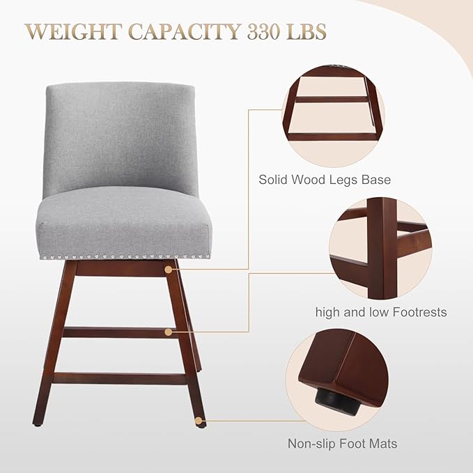 Counter Height Barstools Set of 2, 360° Swivel Bar Stools - Image 5