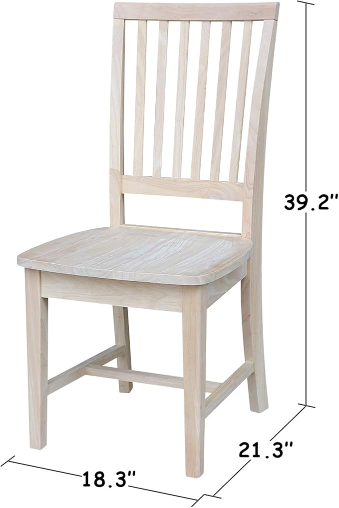 Set of 2 Mission Side Chairs 39.2"H, Solid Parawood Kitchen Dining Furniture - Image 3