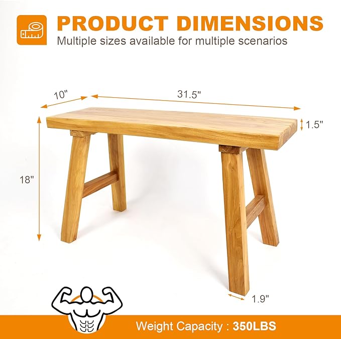 Farmhouse Solid Wood Bench: Long Rustic Indoor Narrow Wooden Bench - Image 2