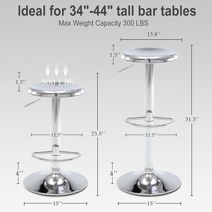 Bar Stools - 2 Pack, Adjustable Swivel Height Counter Bar Stool, Modern Metal - Image 3
