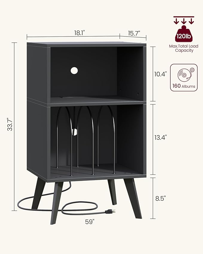 Record Player Stand, 3-Tier Side End Table - Image 2