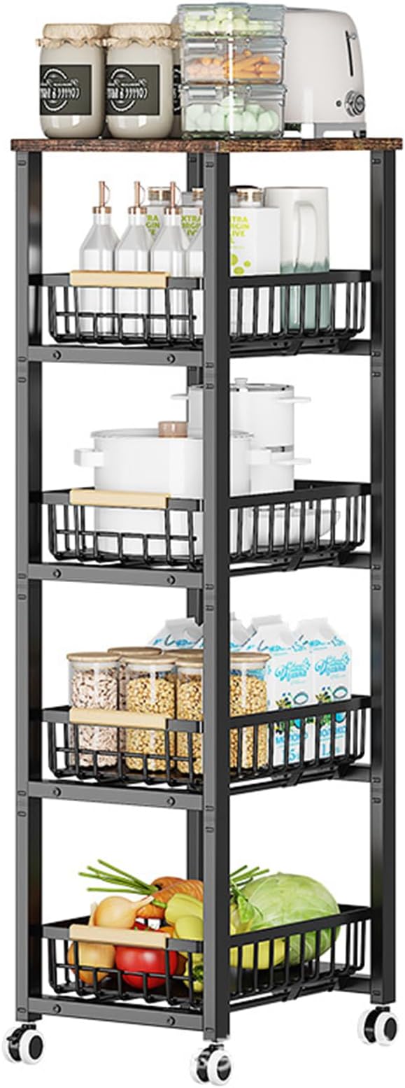 Kitchen Storage Cart Slim Rolling Cart On Wheels, 5-Tier Skinny Kitchen Island - Image 9