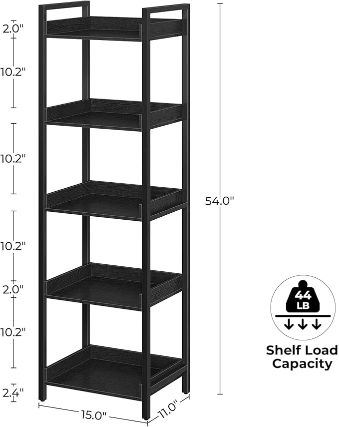 Rolanstar Bookshelf, 5-Tier Storage Rack, Narrow Corner Bookshelf, Display - Image 3