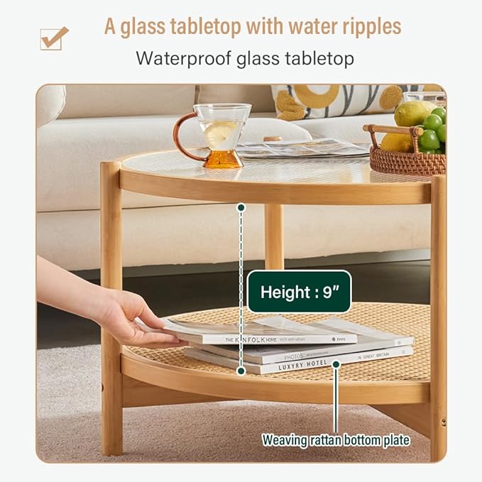 Tiita Rattan Coffee Table, Large Round End Table, 27.6 Inch Modern Side Table - Image 6