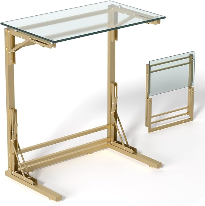 Tatub 24" Folding TV Tray Table, Glass C Shaped End Table by Tatub