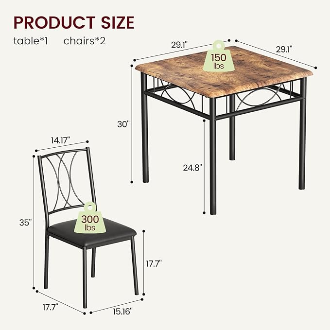 CABIHOME Dining Table Set for 2, 3 Piece Kitchen Table Set - Image 2