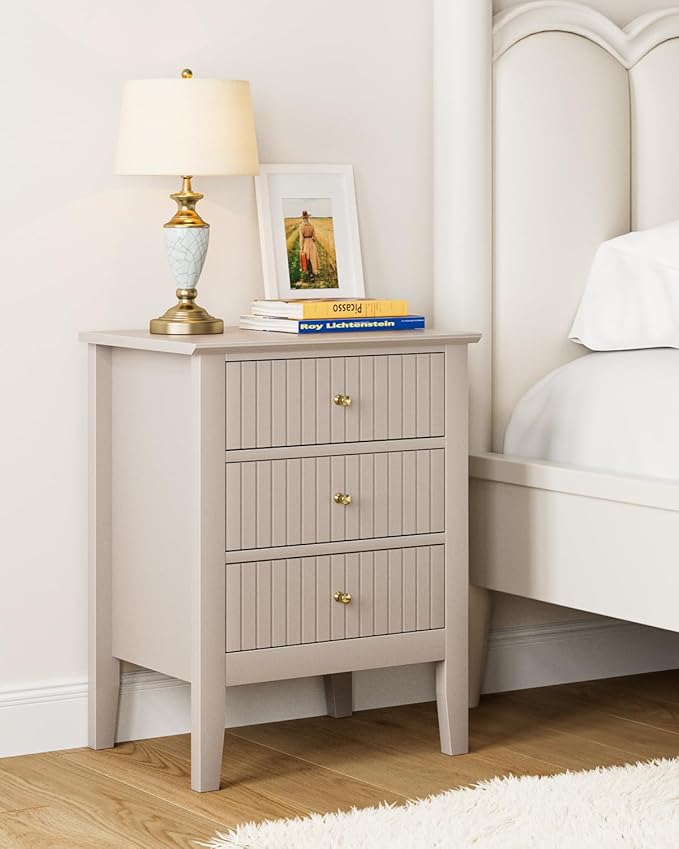 Night Stand, Fluted Nightstand Bedside Tall Farmhouse Nightstand by Unknown
