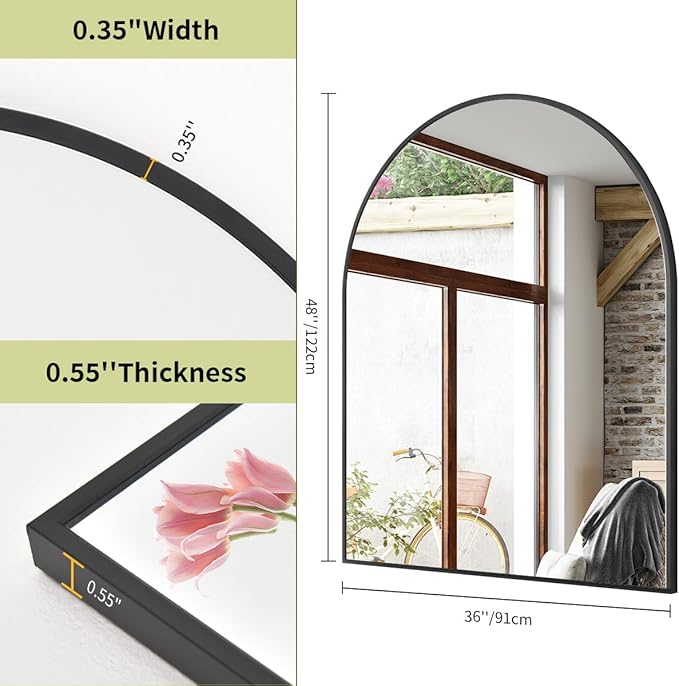 BEAUTYPEAK 36"x48" Arch Bathroom Mirror, Wall Mounted Vanity Metal Frame Mirror - Image 4