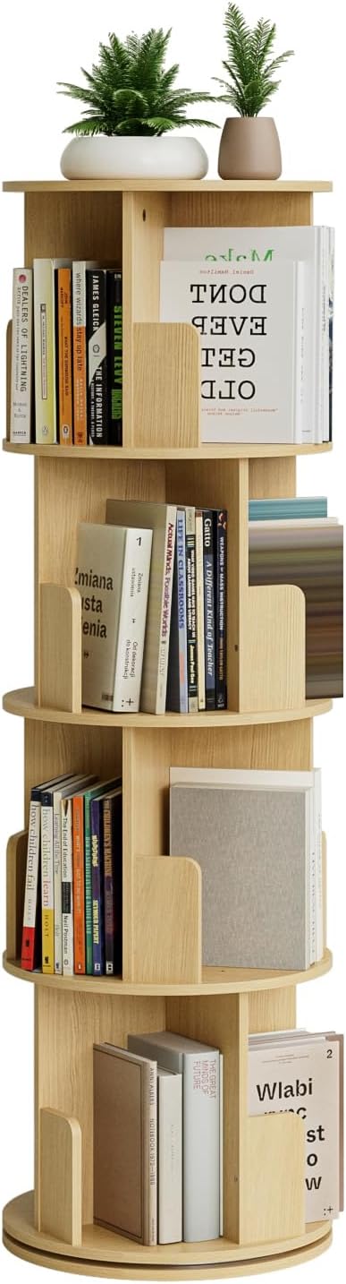 Masupu Rotating Bookshelf, Tall 4 Tier Rotating Spinning Bookshelf Tower - Image 9