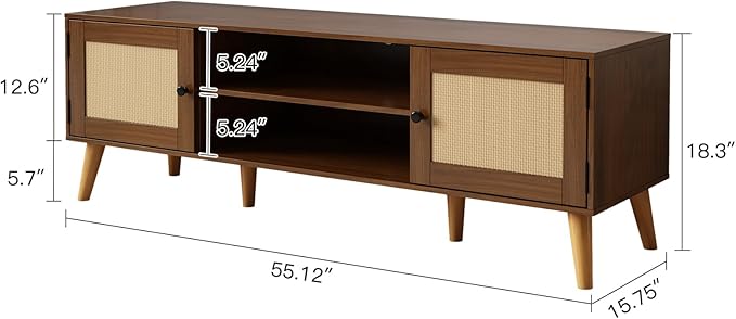 TV Stand for TVs up to 65 inches, Rattan Grain Finish Panel - Image 7