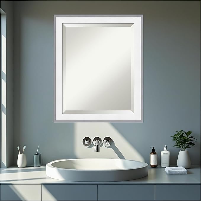 Amanti Art Bathroom Mirror for Over Sink, 23x19 Maya White Silver Rectangle - Image 6