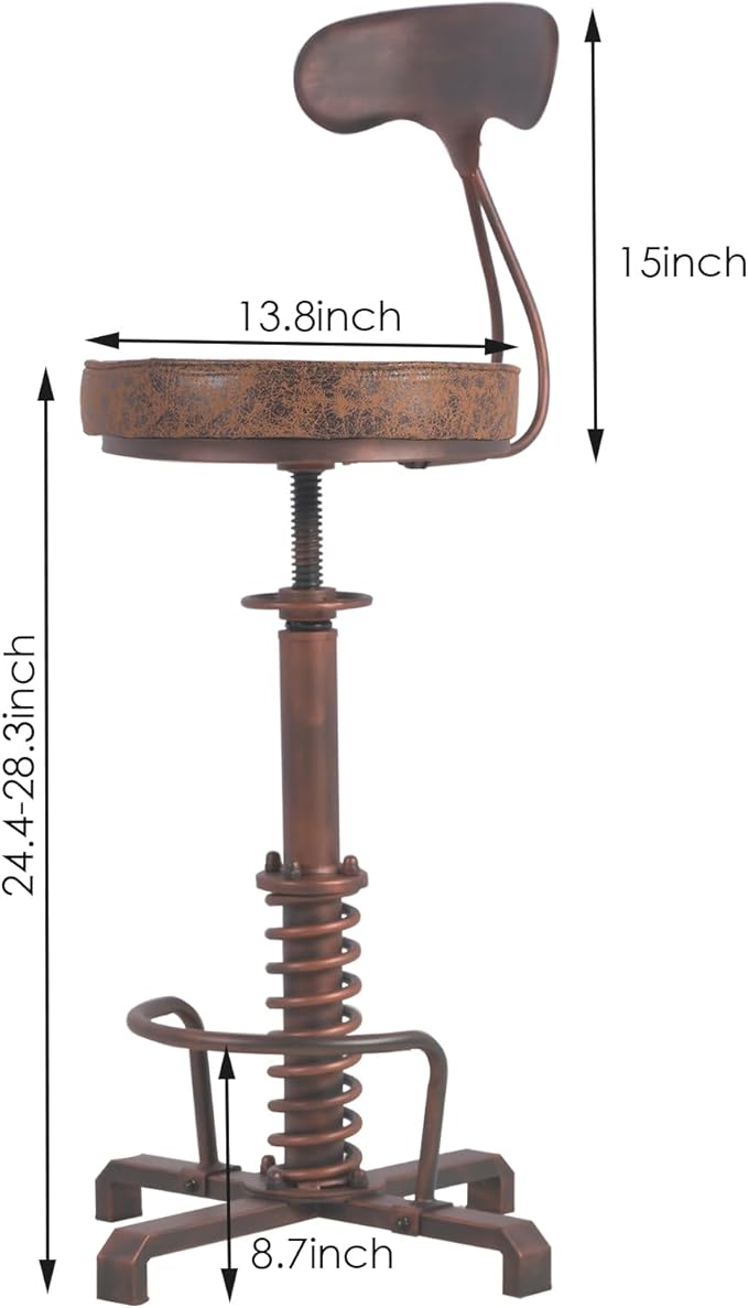 Industrial Bar Stool with Metal Backrest Rustic Coffee Stools with Swivel - Image 3