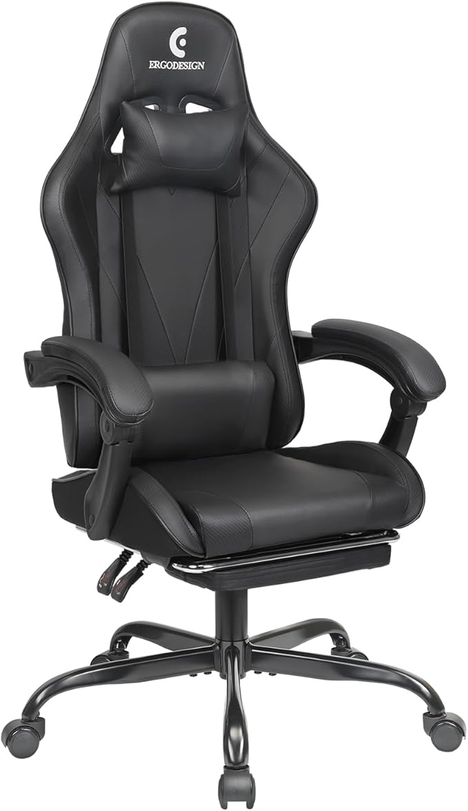 Gaming Chair with Linkage Armrest & Footrest, High Back Video Gaming Chair by Ergodesign