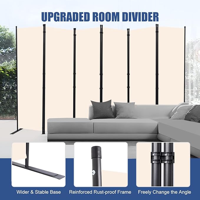 Room Divider and Folding Privacy Screens， 6 Panel Wide Room Divider Wall Screen - Image 2