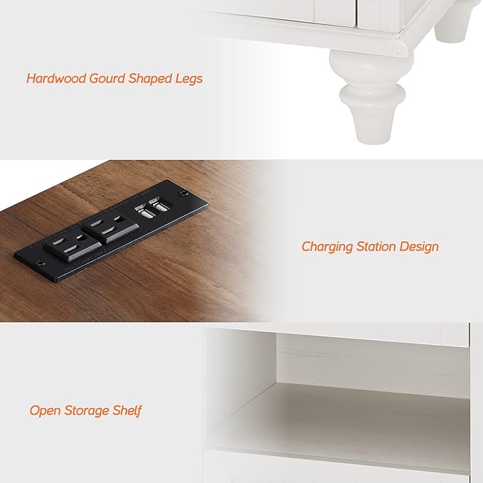 WAMPAT White Side Table with 2 Drawers & Charging Station, Mid Century - Image 7