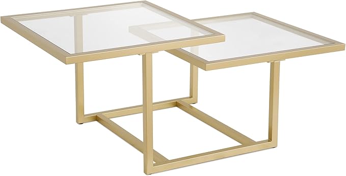 Henn&Hart 43" Wide Square Coffee Table in Brass, Modern coffee tables - Image 8