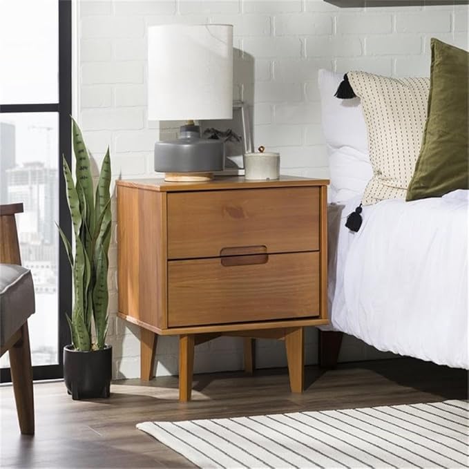 Walker Edison Mid Century Modern Grooved Handle Wood Nightstand Side Table - Image 5