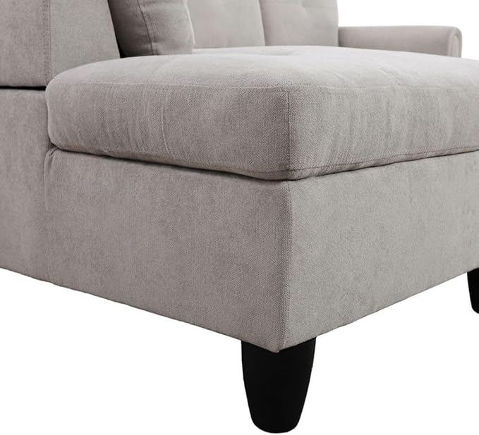 Grey White L-Shaped 3-Piece Flannel Sofa - Image 5