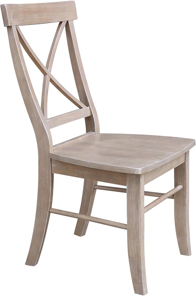 X-Back Dining Chairs Set of 2 Washed Gray Taupe Solid Wood Parawood Construction - Image 9