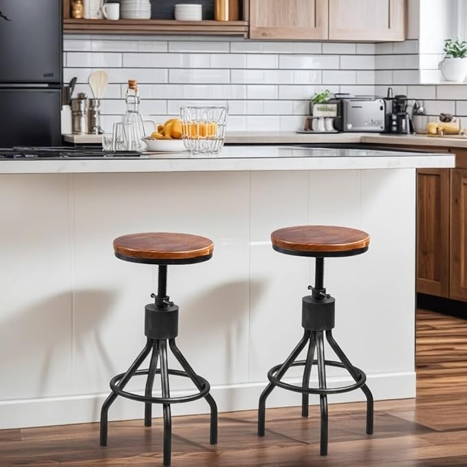 Set of 2 Industrial Bar Stool-Vintage Counter Dining Chair-Swivel Stools-Tall - Image 7