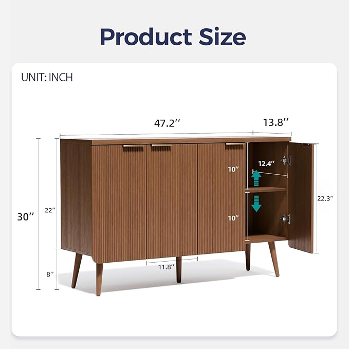 47.2" Buffet Cabinet with 4 Doors, Accent Sideboard Cabinet with Adjustable - Image 2