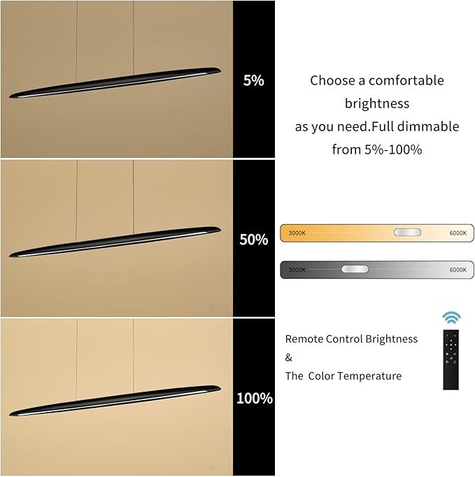 71" Wood Linear Pendant Light Black Linear Pendant Dinning Room Hanging Lights - Image 5