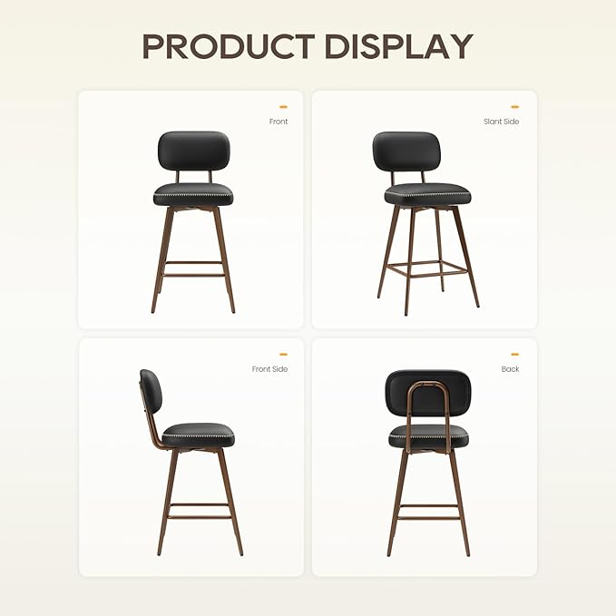 Swivel Bar Stools Set of 3, Mid Century PU Leather Counter Height Bar Chairs - Image 9