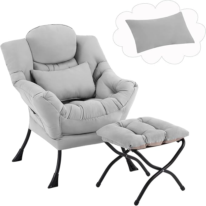 Lazy Chair with Ottoman, Modern Lounge Chair with Lumbar Pillow, Accent Cozy by Furlide