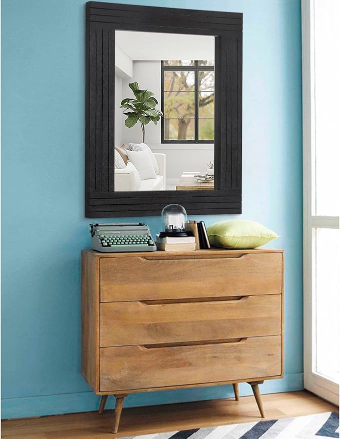 Black Wall Mirror Rectangular Vintage Rustic Wood Framed Large Mirror Deco - Image 4