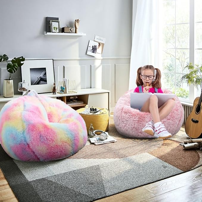 Fluffy Bean Bag Chair, 3FT Round Memory Foam Filled Bean Bag - Image 2