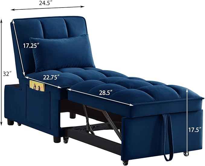 KEIKI Velvet Single Convertible Sleeper Chair Sofa Bed - Image 3