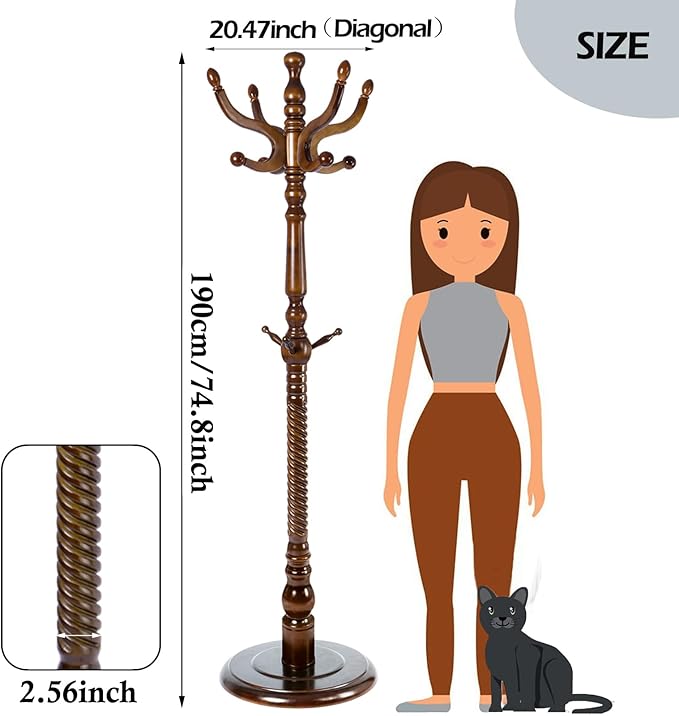 Coat Racks Free Standing with 11 Hooks, Natural Wood Coat Stands - Image 6