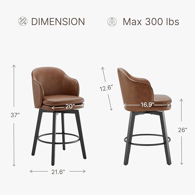 Counter Height Barstools 26 inch Upholstered Swivel Bar Stools - Image 2