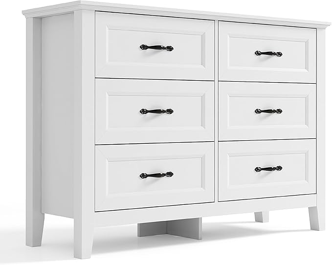 LINSY HOME 6 Drawers Dresser for Bedroom, Modern Farmhouse Dresser TV Stand by LINSYHOME