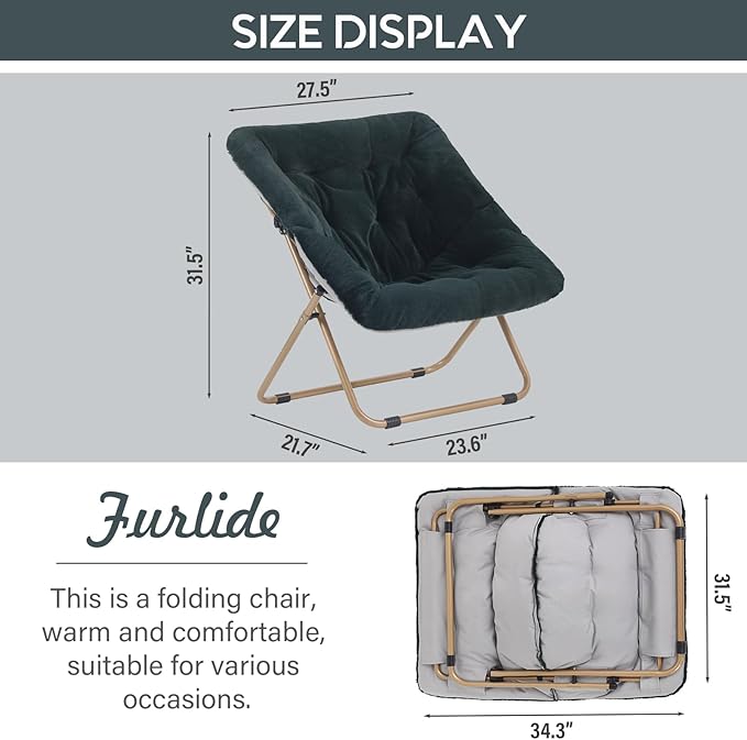 Saucer Chair, Comfy Bedroom Chairs, Oversized Folding Faux Fur Chair, Foldable - Image 3