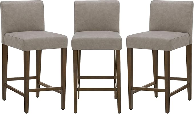 CHITA Counter Height Bar Stools Set of 3, PU Leather in Stone Grey by CHITALIVING