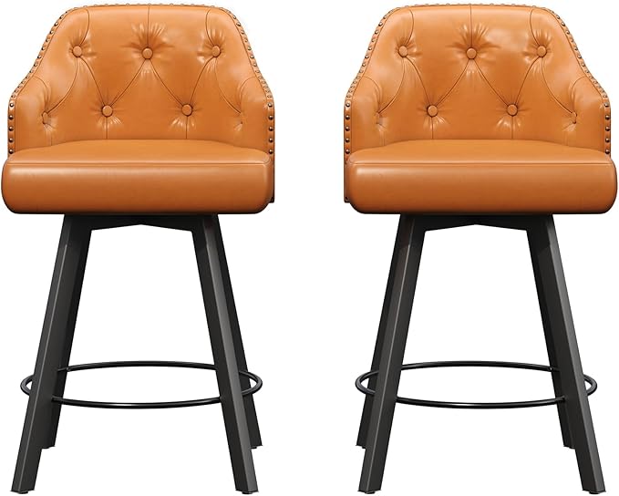 Tatub 26“ Brown Swivel Bar Stools Set of 2, Counter Height Bar Stools - Image 6