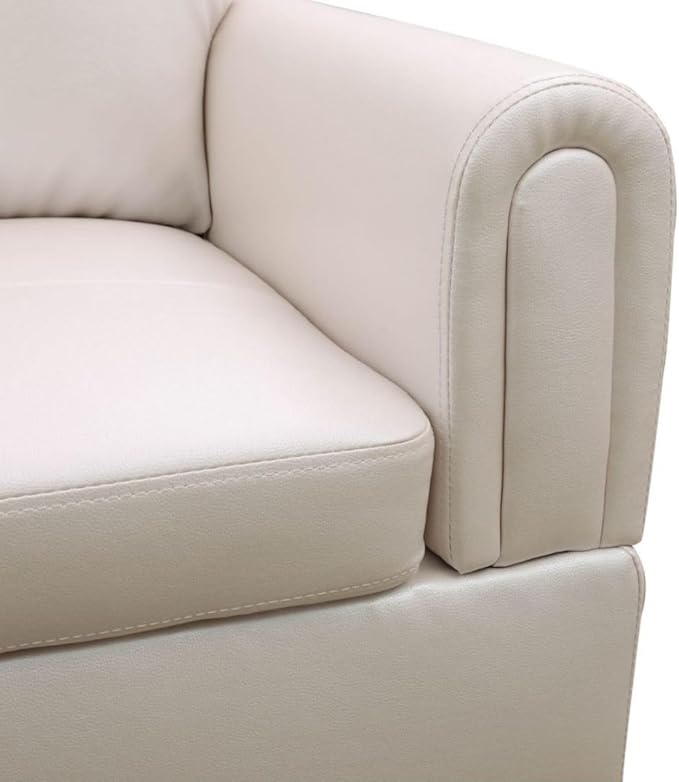 Pearl White L-Shaped 3-Piece Faux Leather Sofa - Image 4