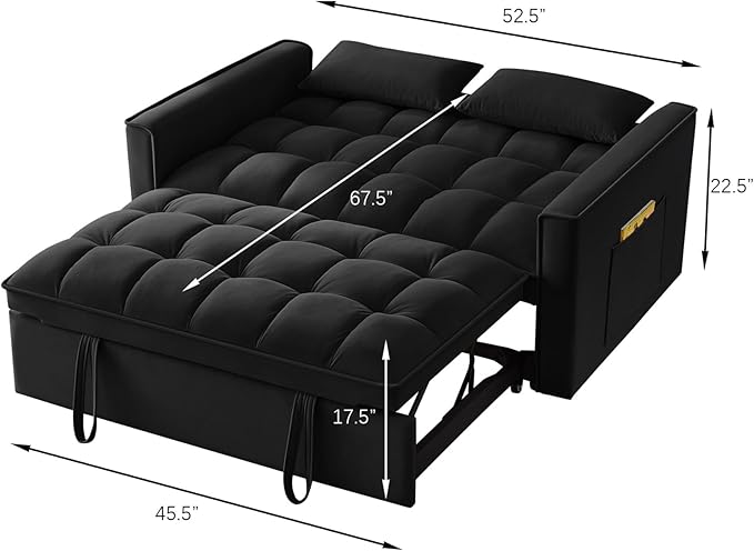 KEIKI Velvet Loveseat Convertible Sofa Bed Sleeper Chair - Image 3