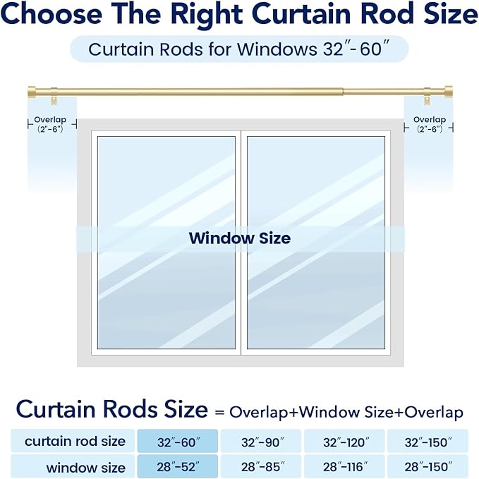 2 Pack Curtain Rods for Windows 28 to 48 Inch, 1 Inch Gold Curtain Rods Set - Image 5