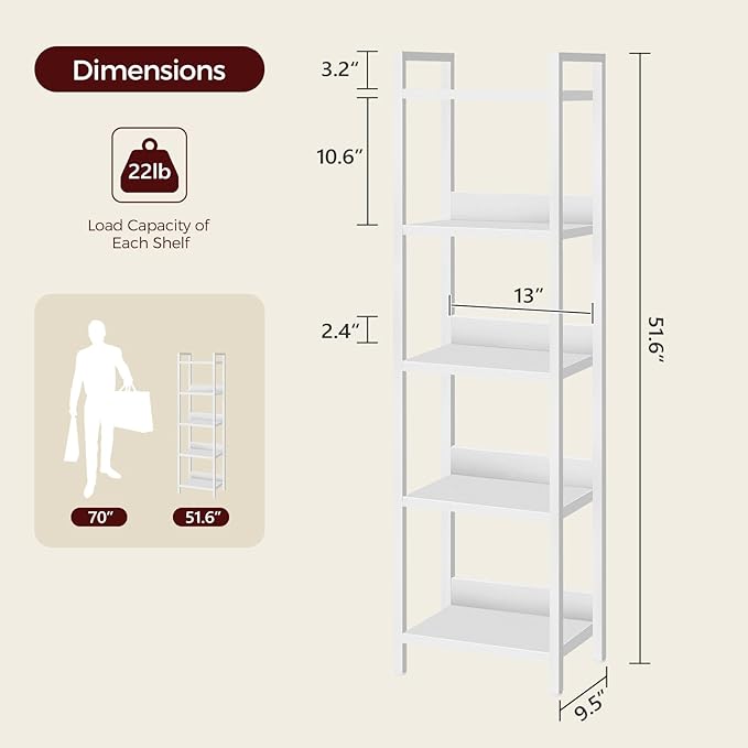 Bookshelf, 5-Tier Bookcase, Standing Book Shelf - Image 3
