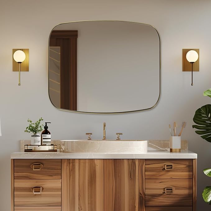 ANDY STAR 30x36” Gold Bathroom Mirror, Oblong Brass Mirror - Image 4