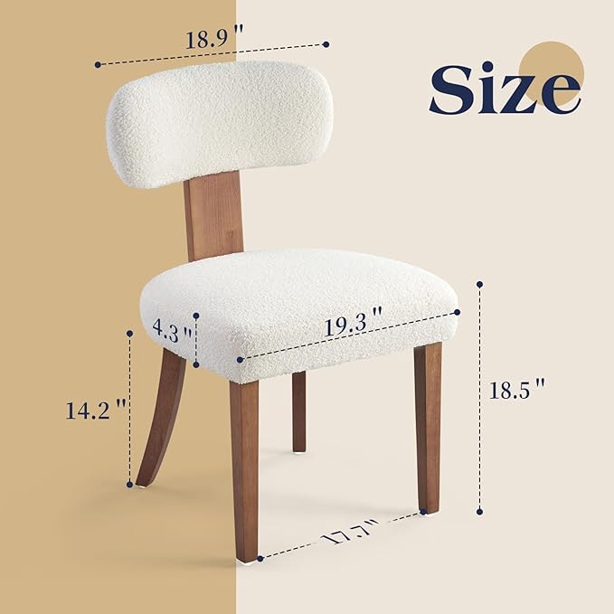 Mid-Century Dining Chair Set of 4, Upholstered Sherpa Seats - Image 3