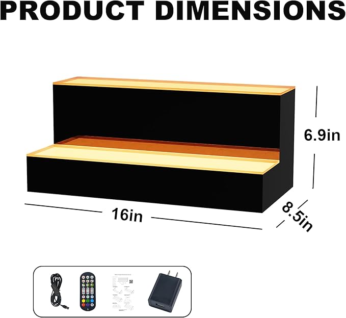 MESAlLUP Acrylic 16 Inch 2 Tier High Light LED Liquor Bottle Display Shelf - Image 2